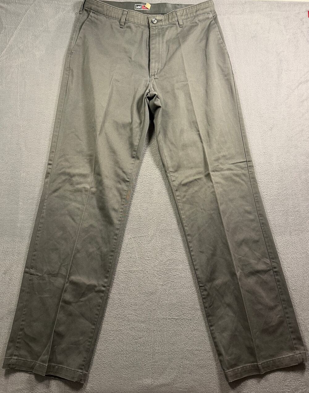 Lee Custom Fit Collection Pants Mens 34 Gray Flat Front Chino Trousers Slacks